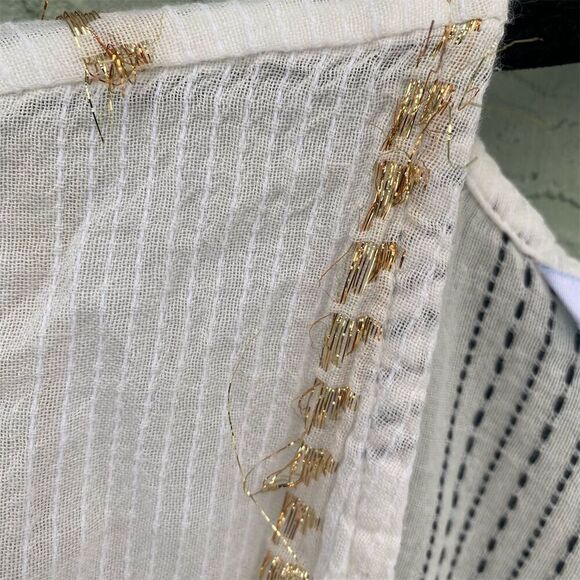 Blue Island XS White Cover Up with Gold and Black Embroidery Drawstring Waist - Picture 6 of 11